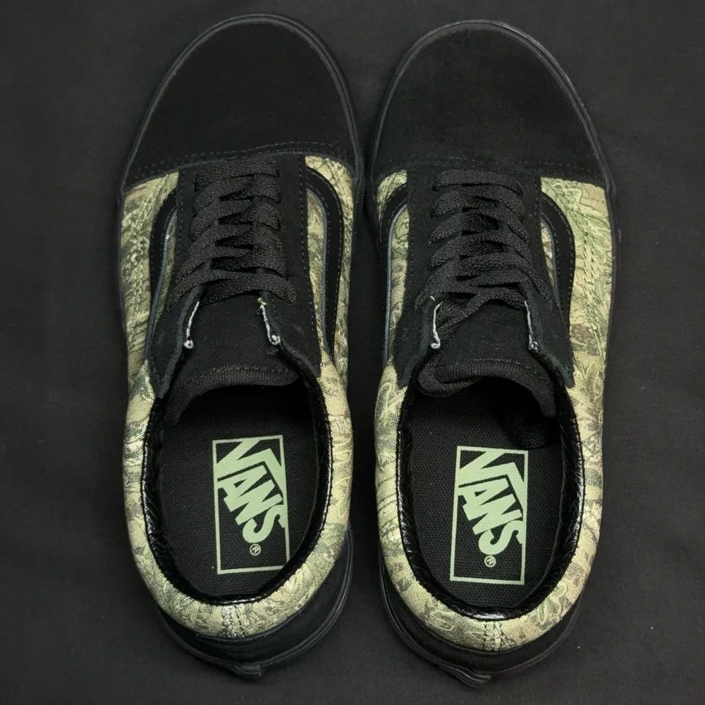 Vans Old‎ Skool Shoes Mens Size 4.5 Womens 6 Black Camo Suede Canvas Skate